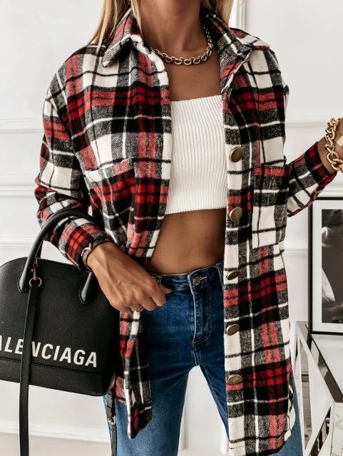 Women's Oversize Plaid Shirt Jacket
