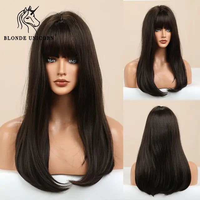 Synthetic Brown and Blonde Long Straight Wig