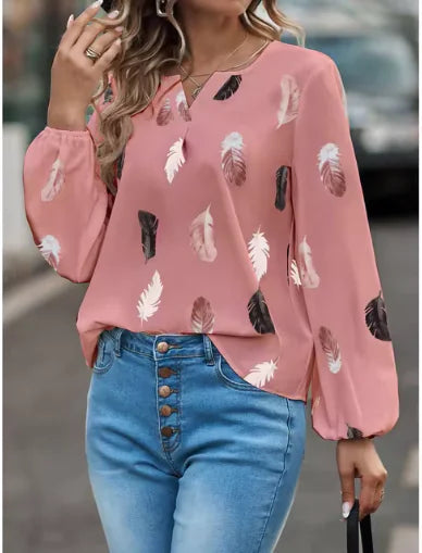 Soft and Stylish Women's Feather Print Top