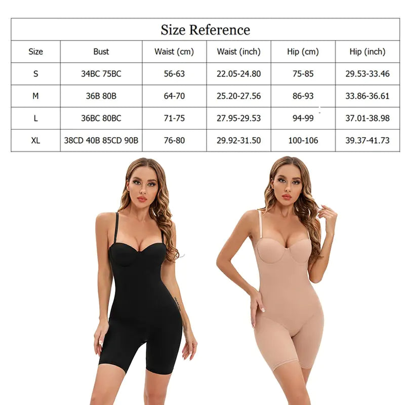 Cup Compression Low-Back Bodysuit Size Chart