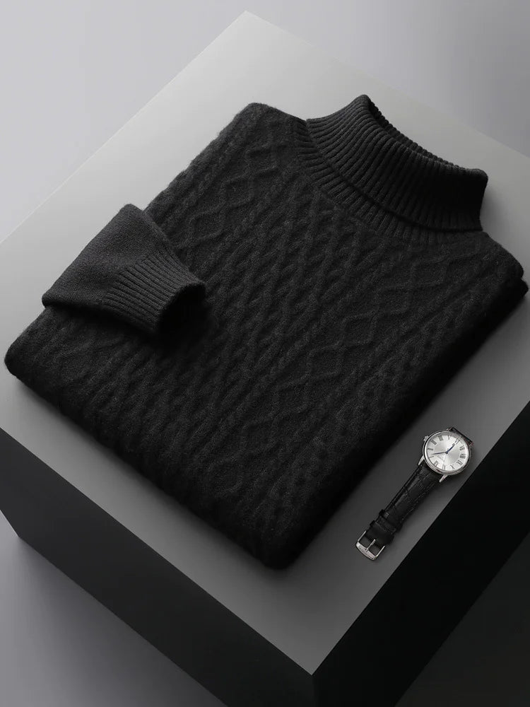 Men's Cozy Cashmere Turtleneck Cardigan