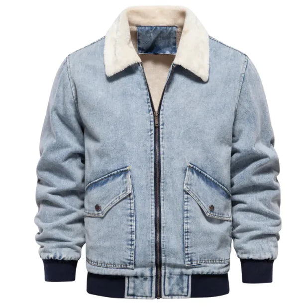 Classic Comfort: Fleece-Lined Denim Jacket for Men