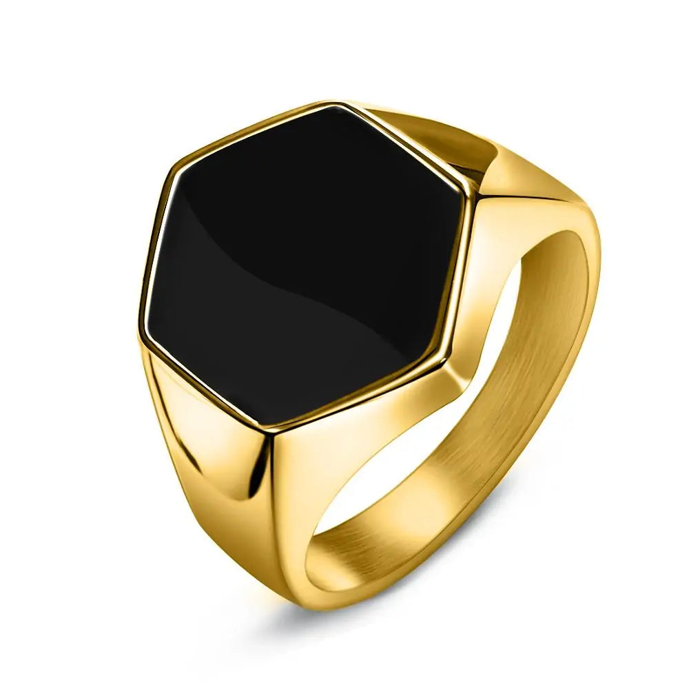 Men's Stainless Steel Stone Gold Ring