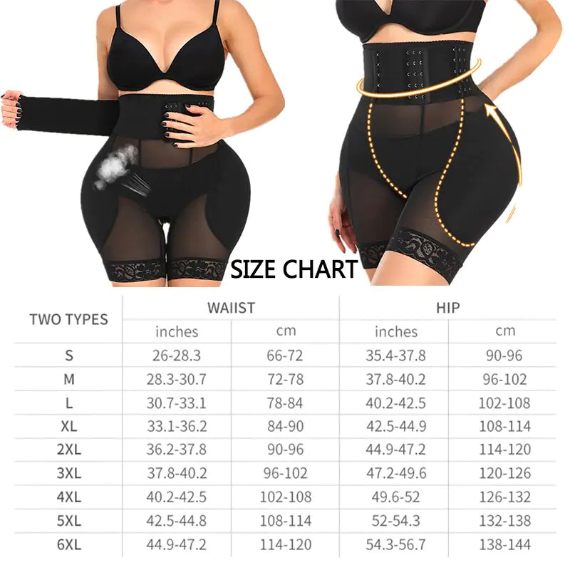 Women's Padded Butt Lifter Panties Size Chart