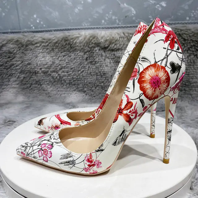Floral Stiletto Heels by Veowalk