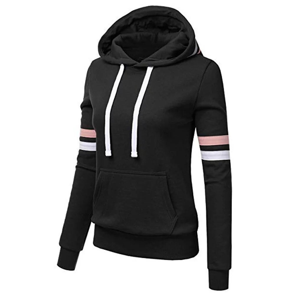 Striped Hooded Pullover Sweatshirt for Women