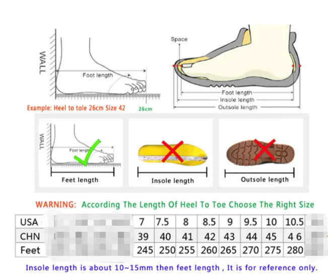 Mens Breathable Running Trainers Size Chart