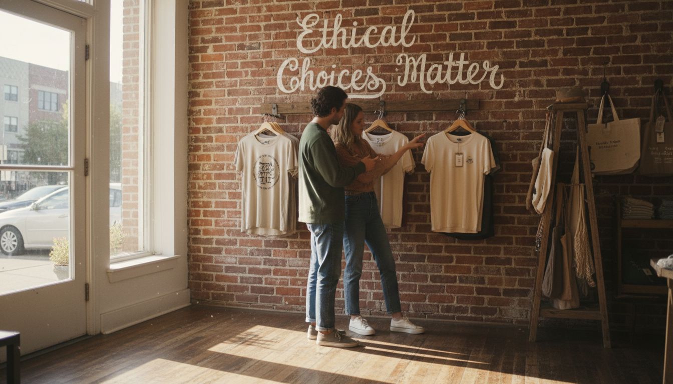 Couple browsing Fair Trade clothing boutique
