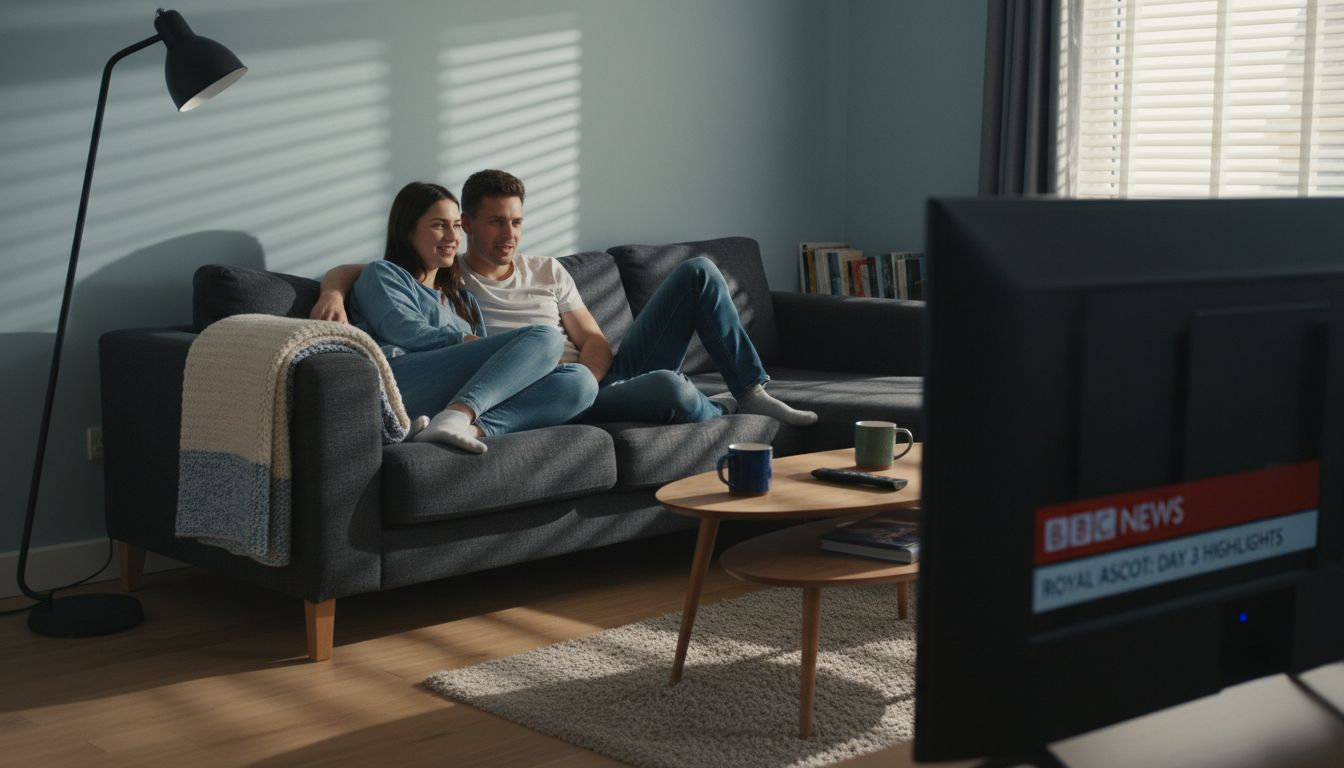 Couple watching quantum dot TV at home