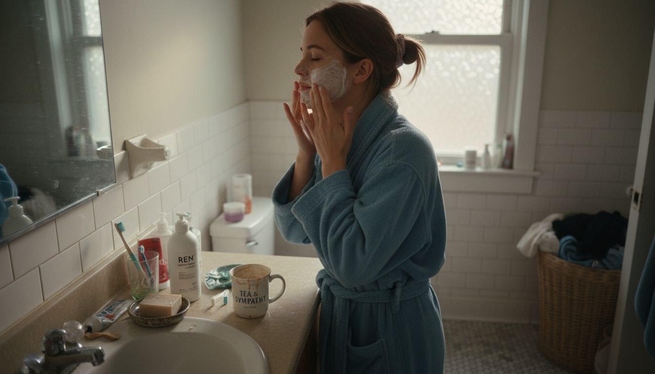 Woman doing morning skincare routine