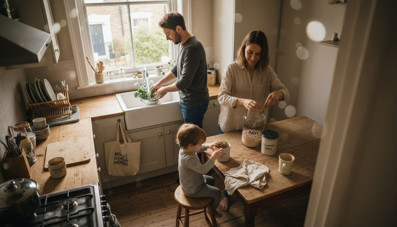 Family practicing zero waste habits at home