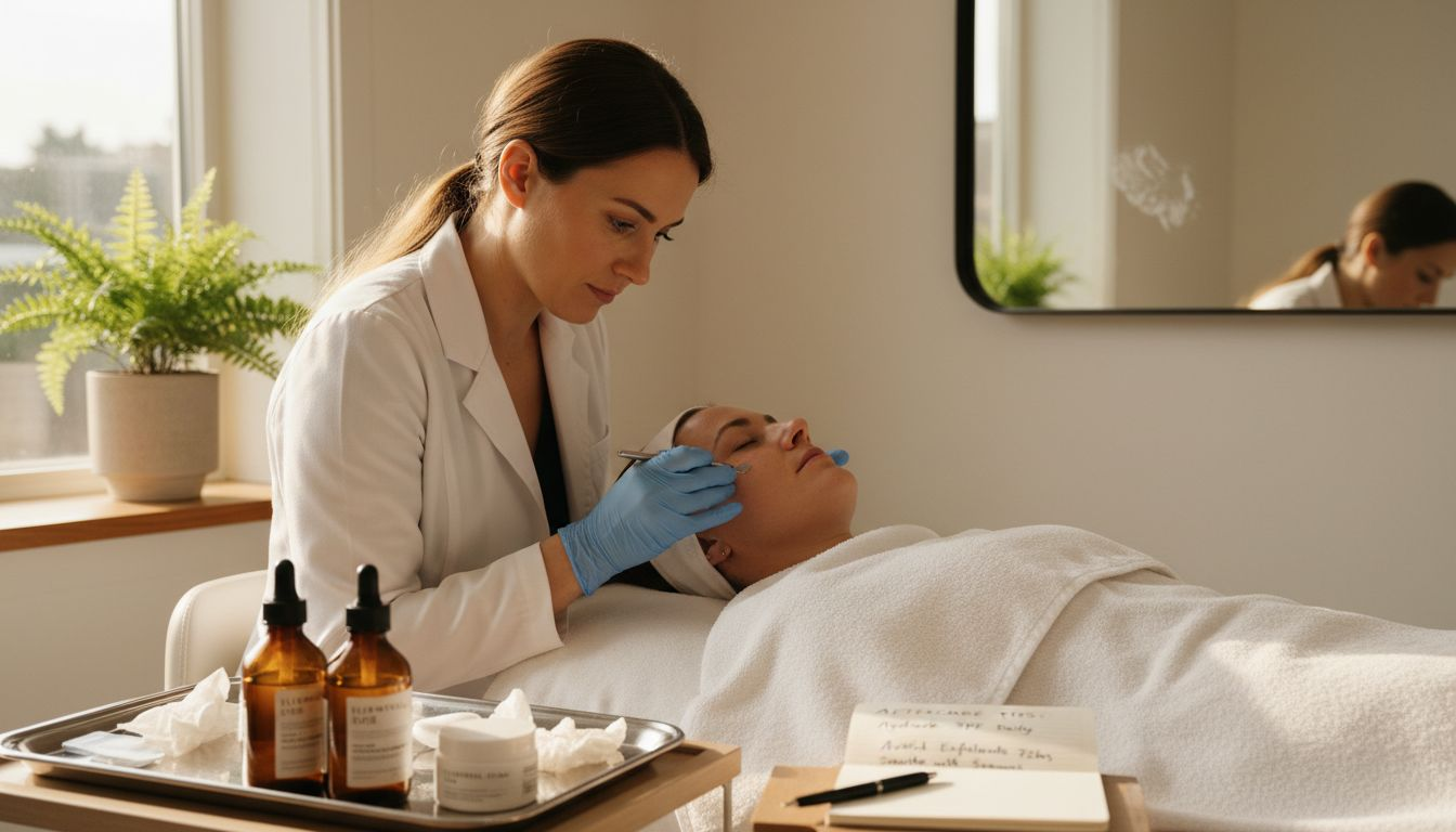 Skincare specialist performing dermaplaning facial