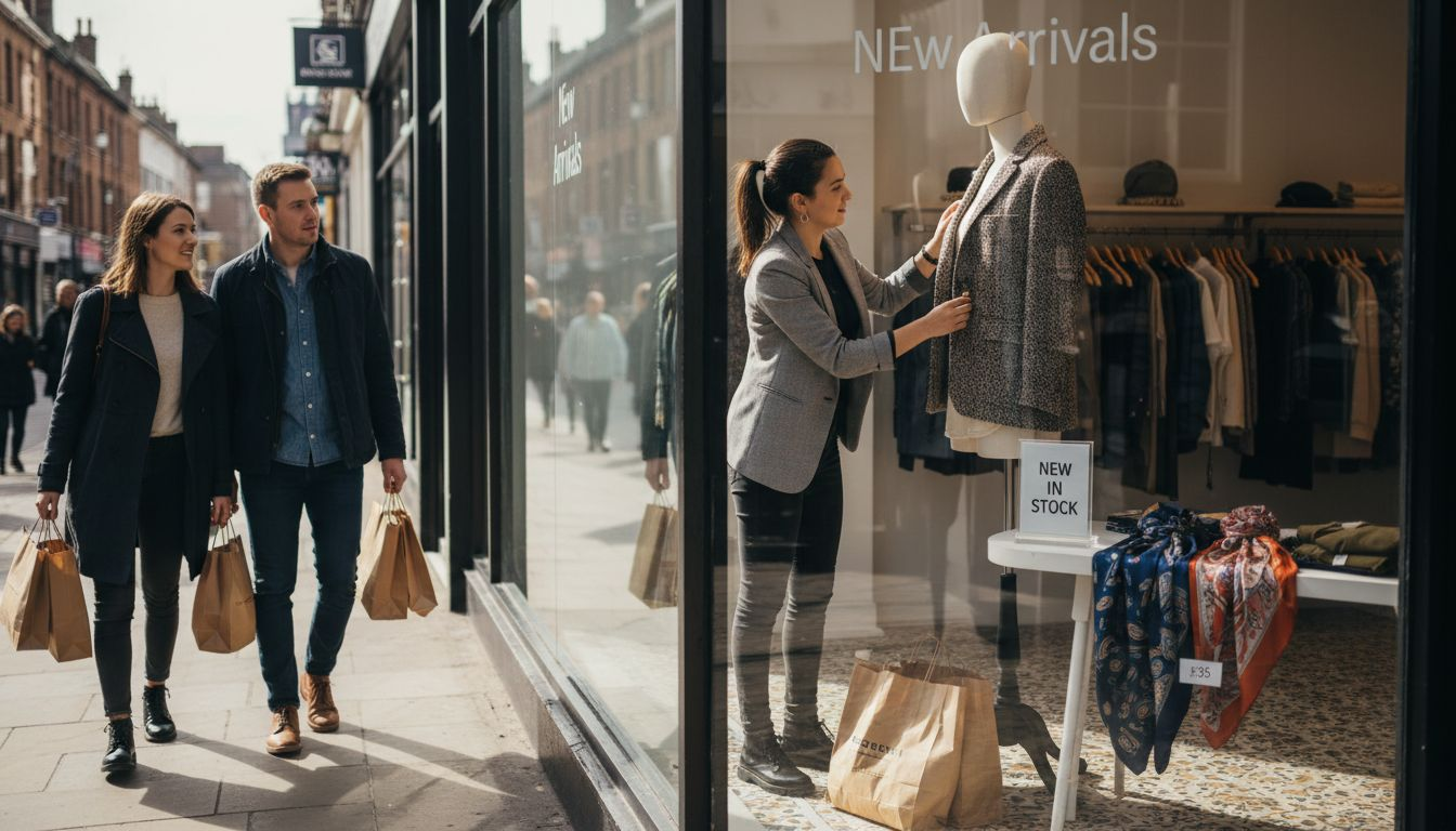 Retail manager arranging new arrivals display