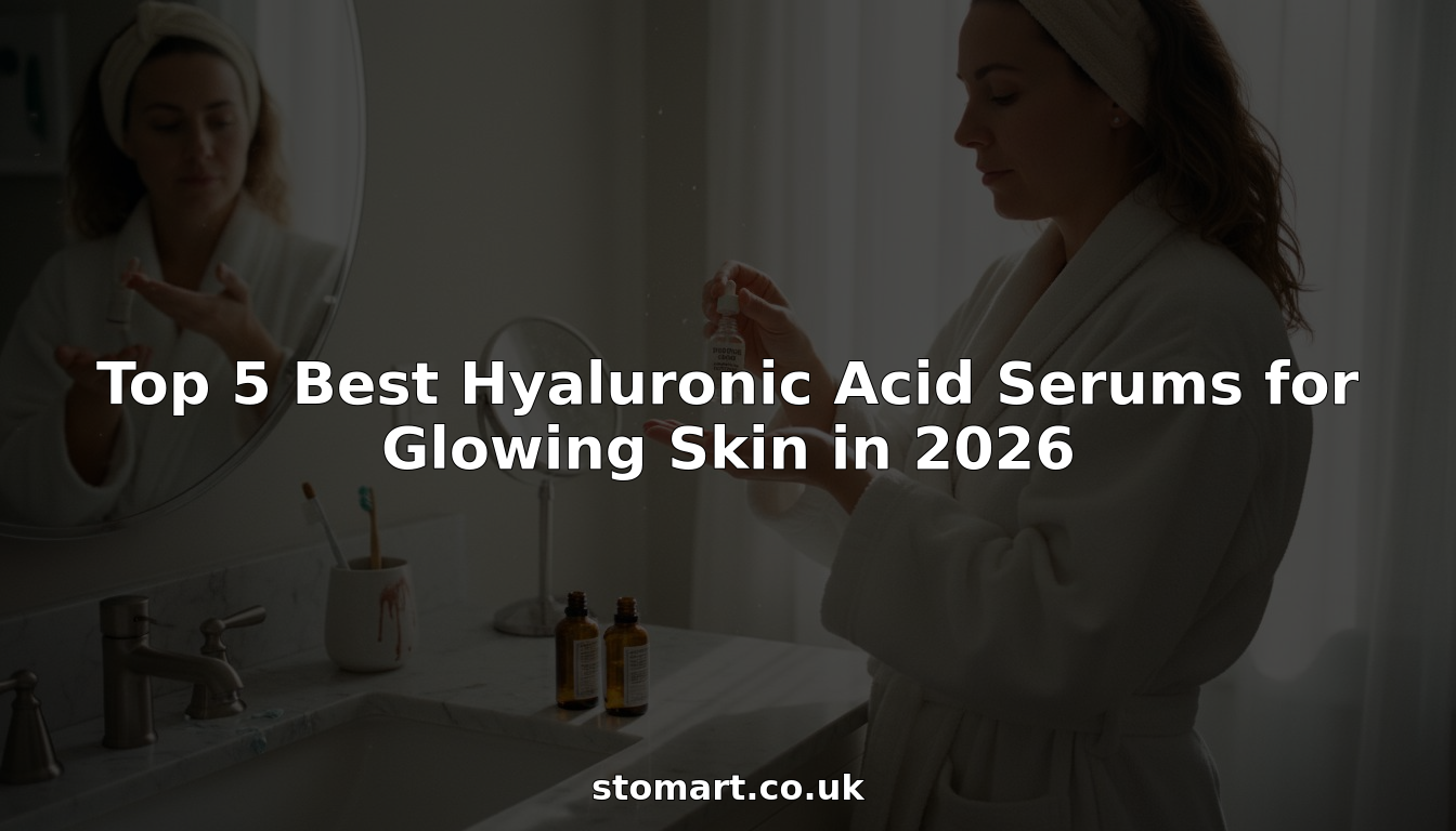 Woman applying hyaluronic acid serum at vanity