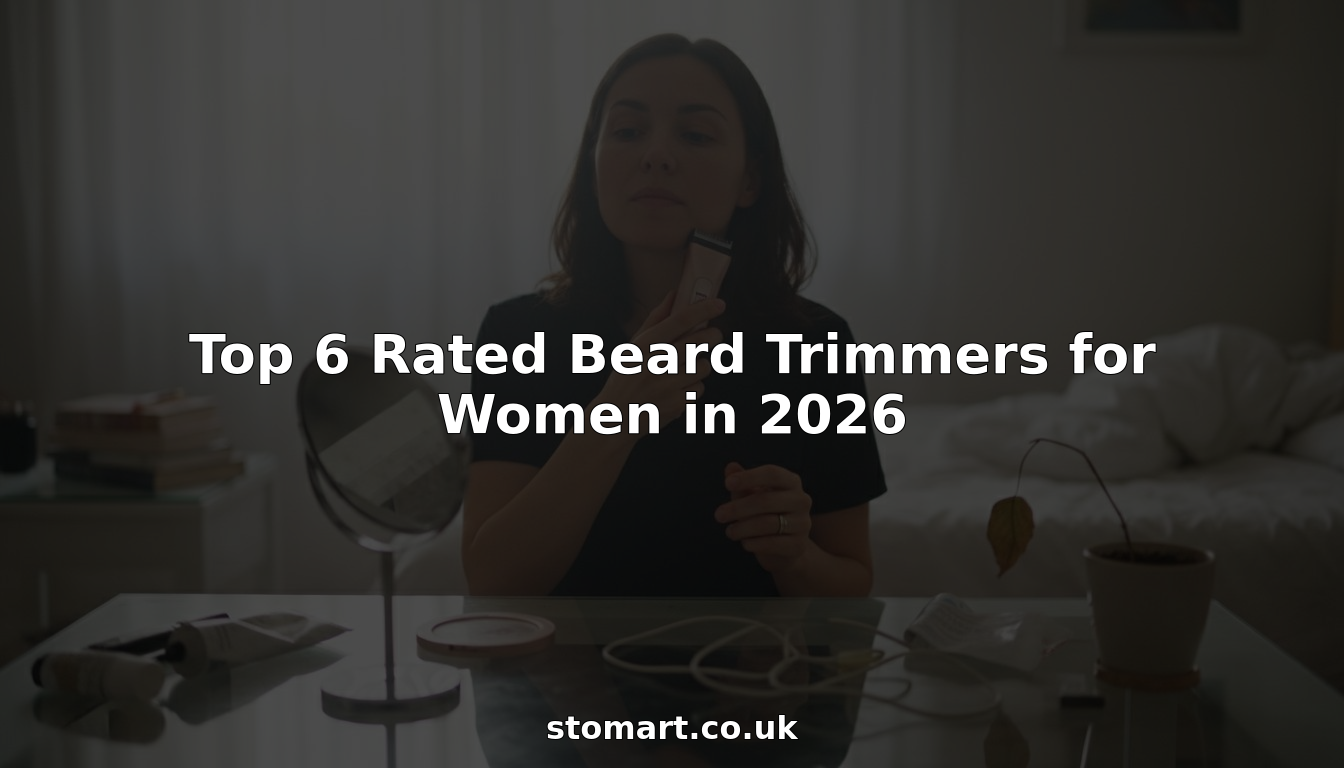 Woman trimming facial hair at vanity table