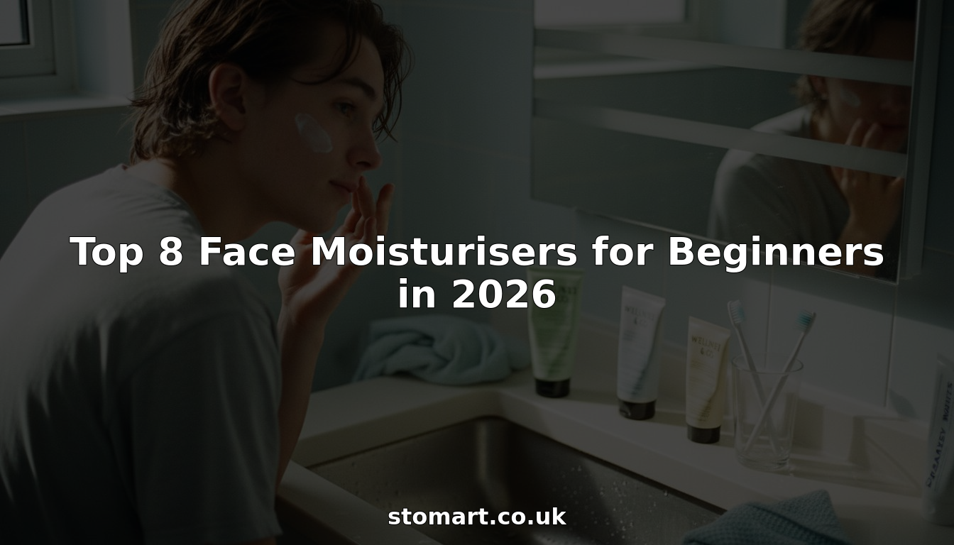 Young adult applying face moisturiser at bathroom sink