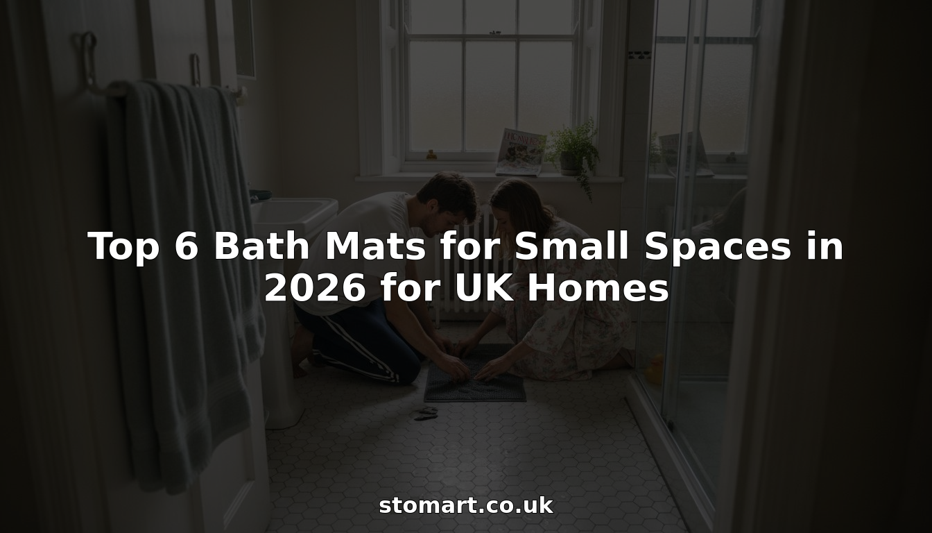 Couple arranging bath mat in compact UK bathroom