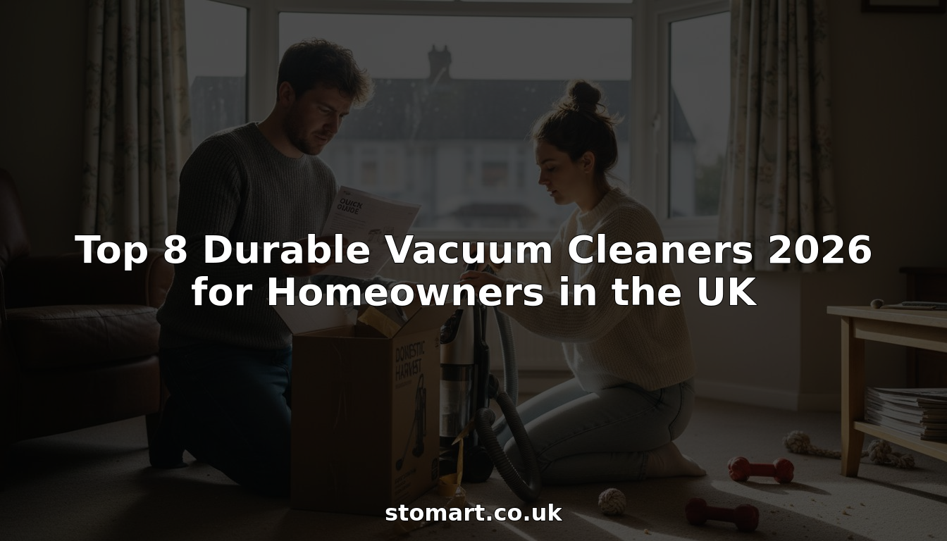 Couple unboxing a durable vacuum in UK lounge