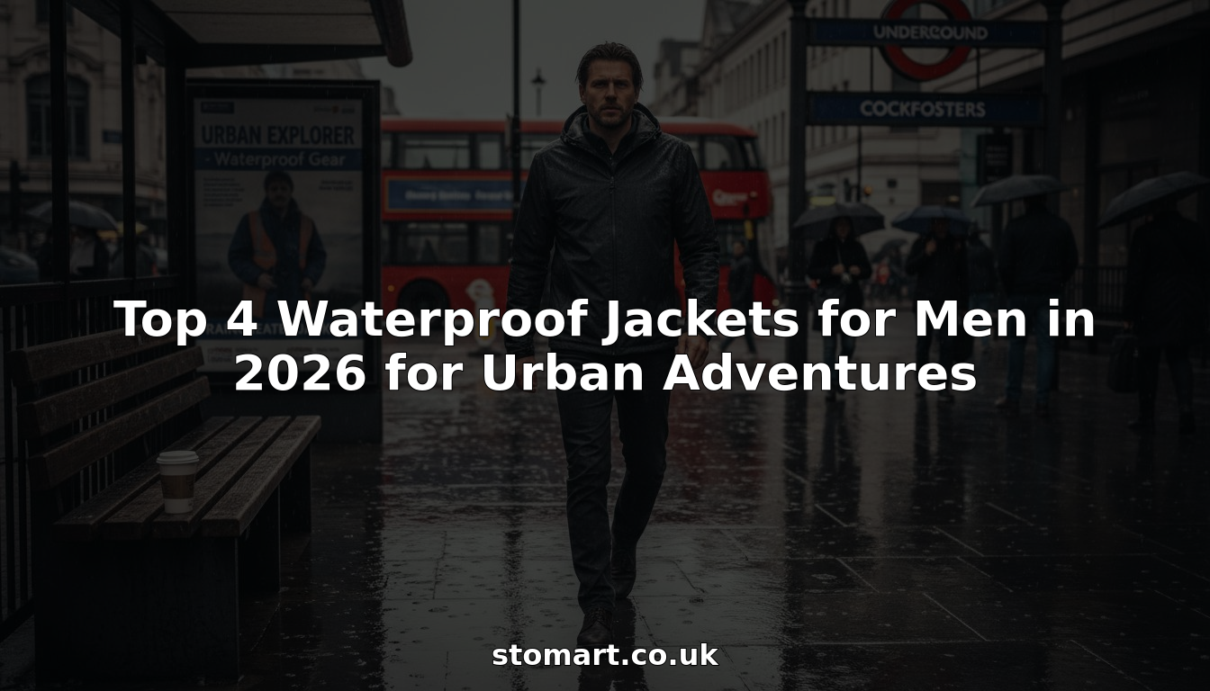 Man wearing urban waterproof jacket in city rain