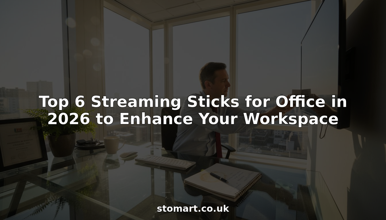 Man setting up streaming stick in office workspace