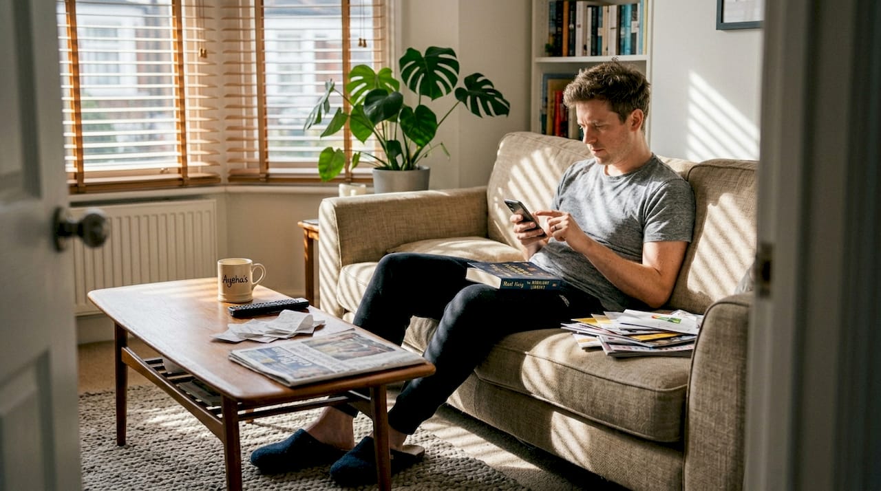 Man relaxing in daily comfort routine at home