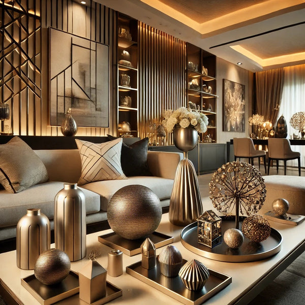 A beautifully styled modern living space featuring elegant decorative home ornaments.