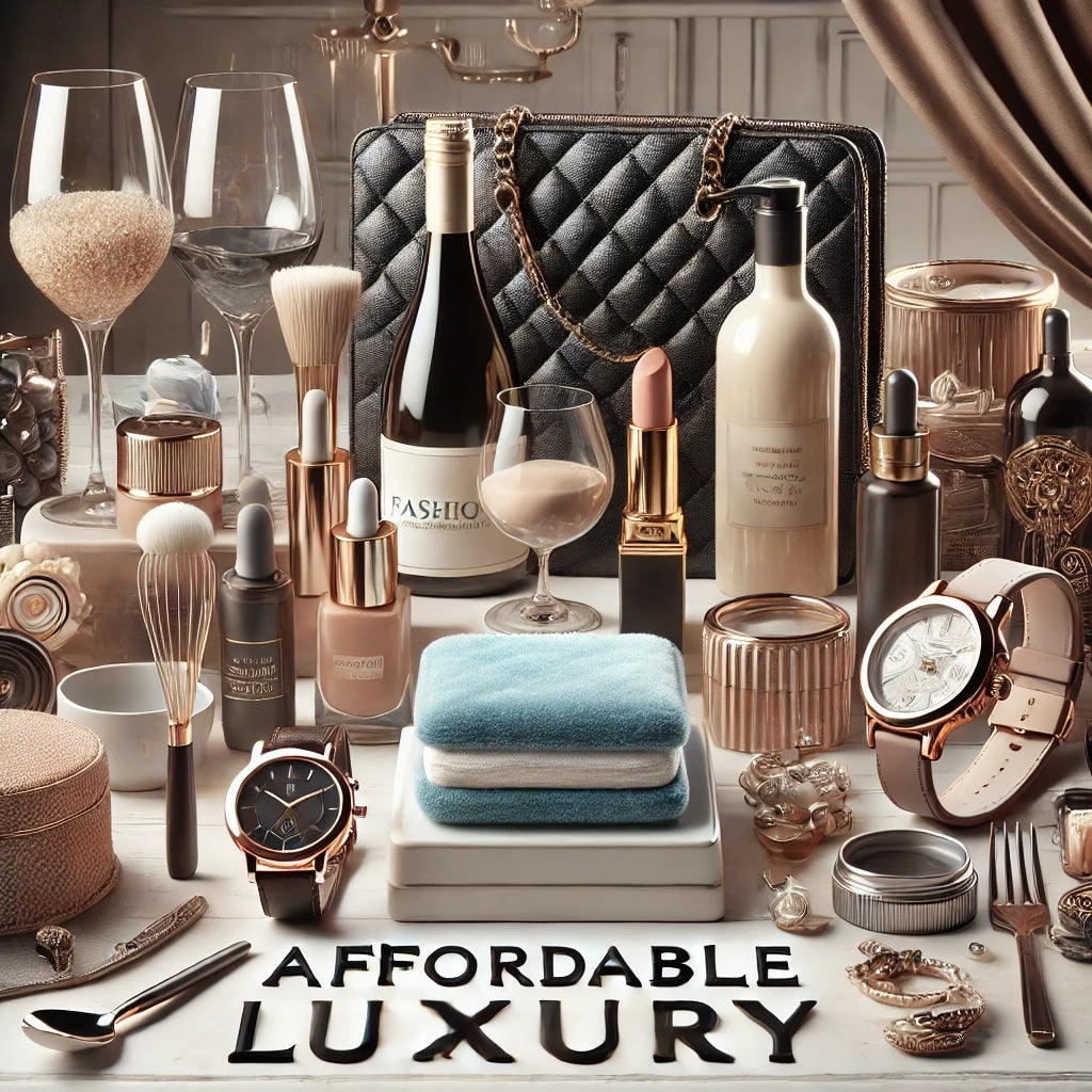 Affordable luxury products like watches, wine accessories, beauty products, home goods and fashion accessories.