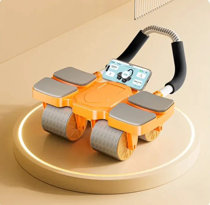 Auto-Rebound Smart Abdominal Fitness Wheel featuring a four-wheel design, ergonomic handles, and an automatic rebound mechanism.