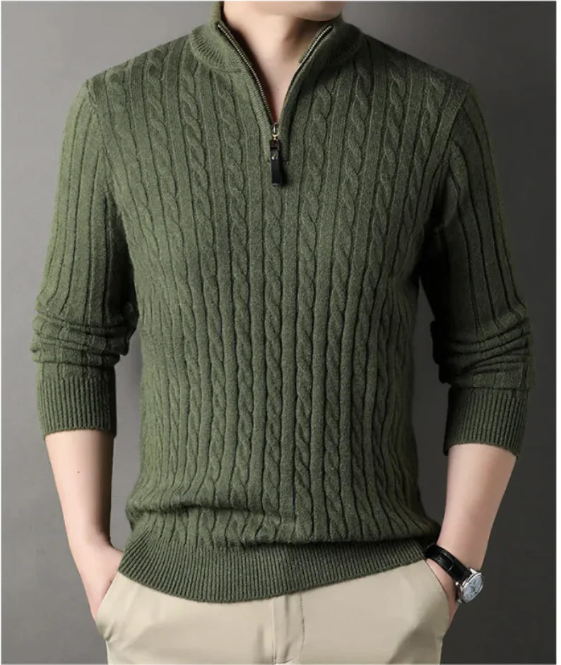 Men's Solid Colour Half Zipper Thick Sweater