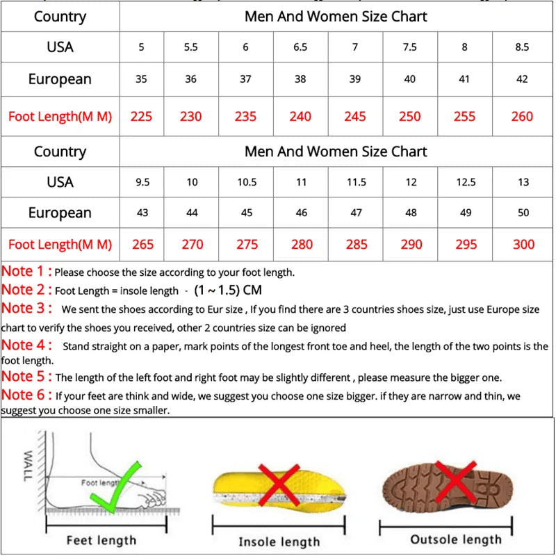 Luxury Brand Men's Running Shoes Size Chart