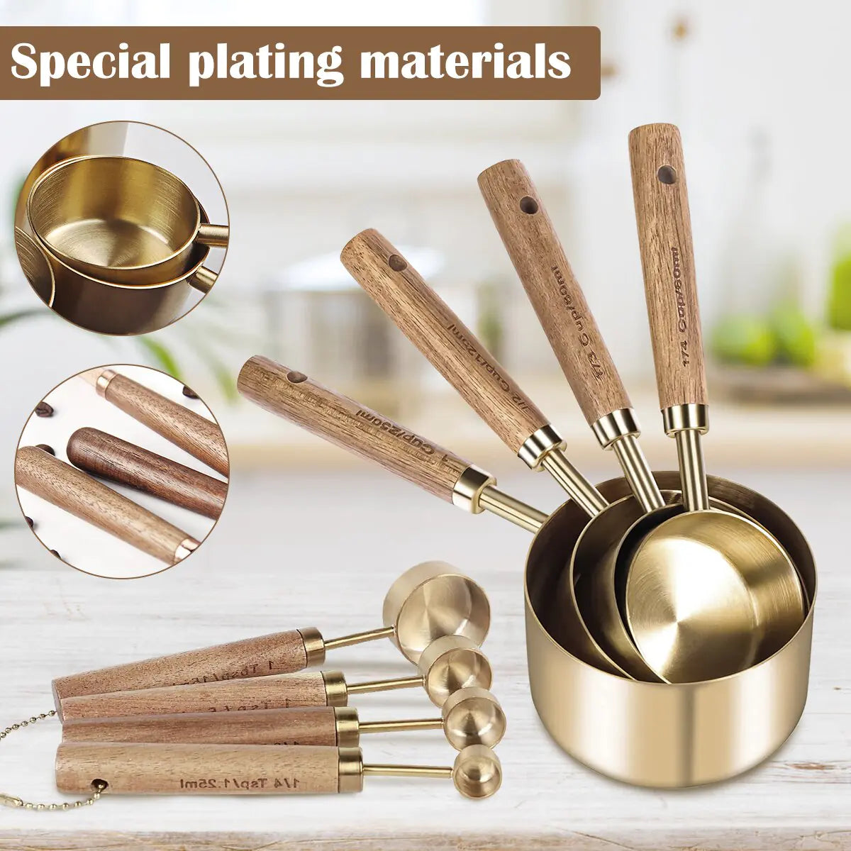 STOMART.CO.UK 8-Piece Measure Cup and Spoon Set Kitchen Free Text