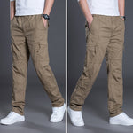 Brown Plus Size Trousers for Men cargo pants shown from front and back on a gray background