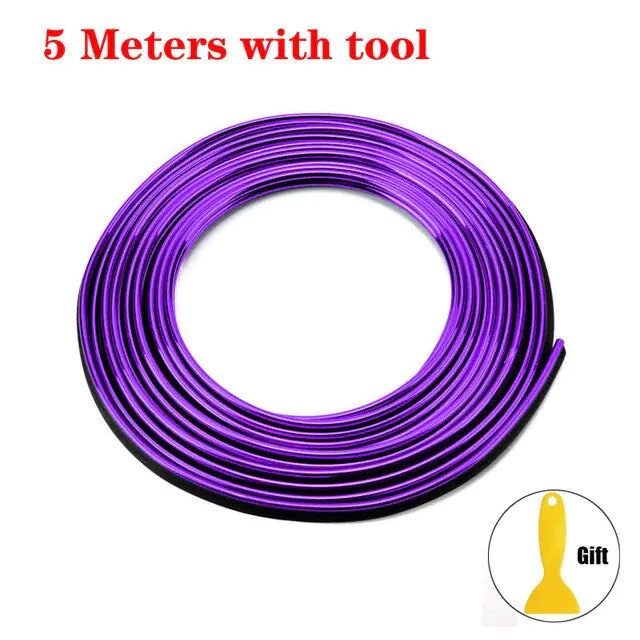 Roll of purple flexible wire, 5 meters in length, with a yellow tool included as a gift, shown on a white background with the text "5 Meters with tool" above.
