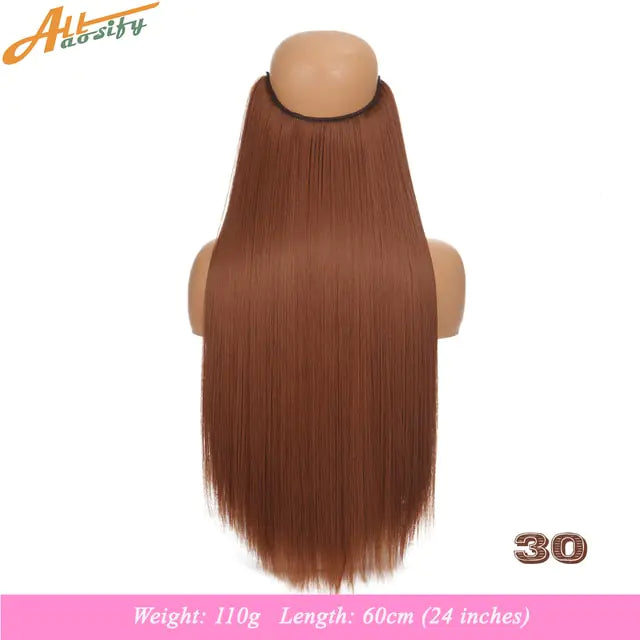 Product photo of a long, straight auburn/brown hair extension attached to a mannequin head, shown from the back; text indicates color “30” and “Weight: 110g, Length: 60cm (24 inches).”