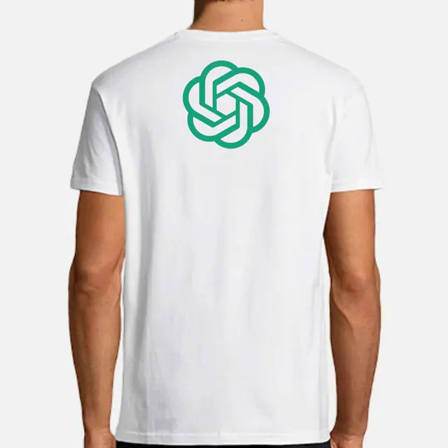 Back view of a white short-sleeve T-shirt with a green interwoven logo printed near the upper centre.