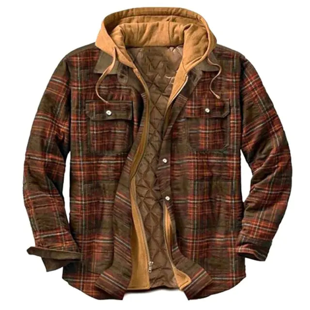 Checkered Shirt Jacket with Hood