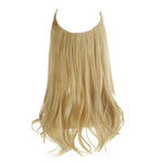Long, light-blonde halo hair extension with slightly wavy ends, shown hanging against a white background.