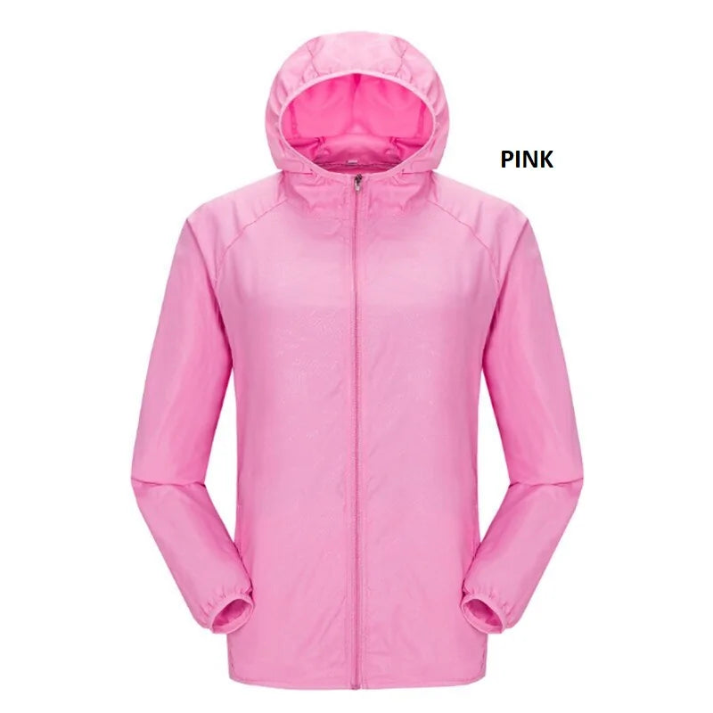 Pink lightweight hooded zip-up jacket shown front-facing on a white background, with the word “ORANGE” beside it.