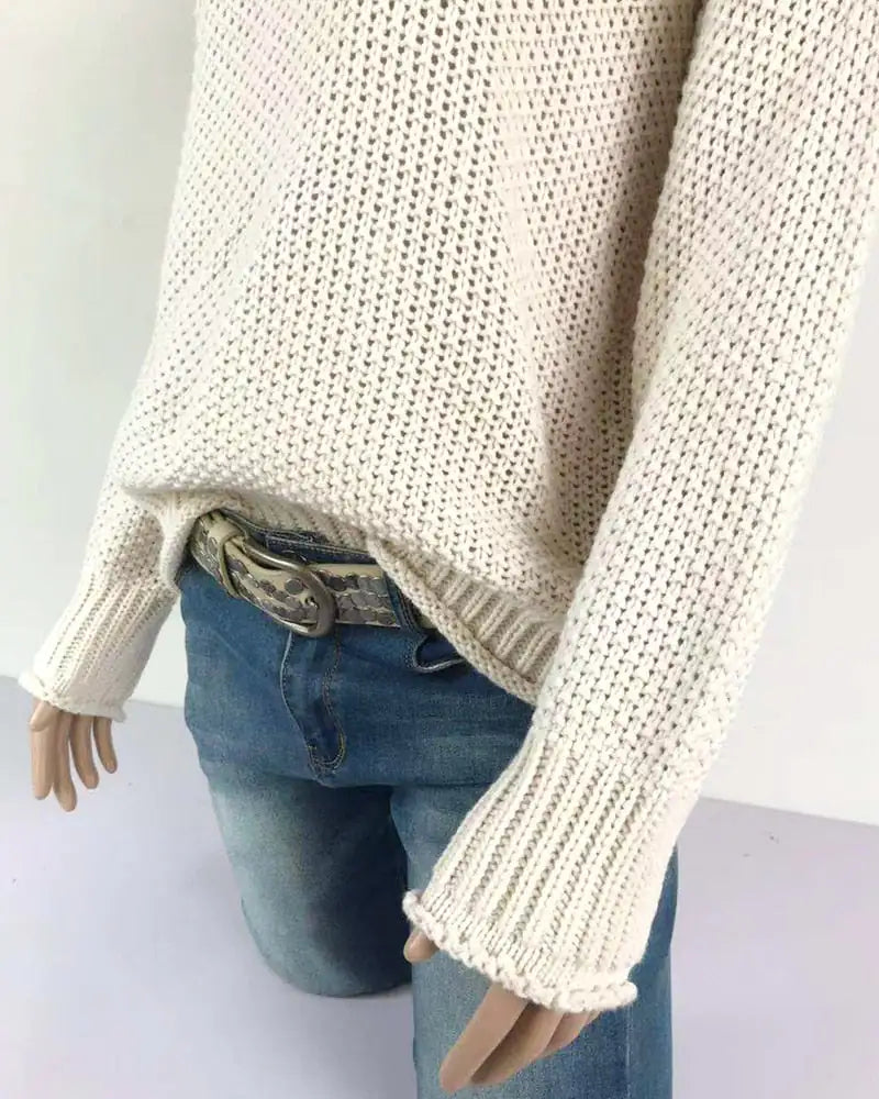 Women's Knitted Loose Solid Pullover