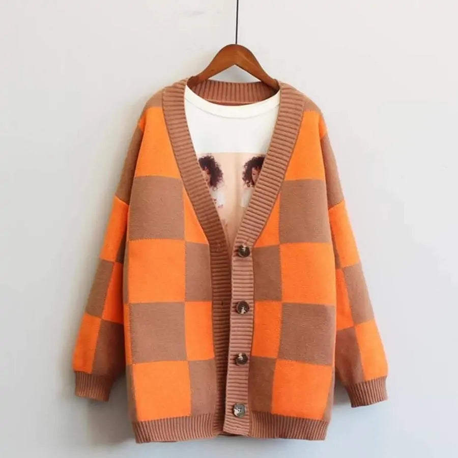 Elegant Oversized Check Knitwear