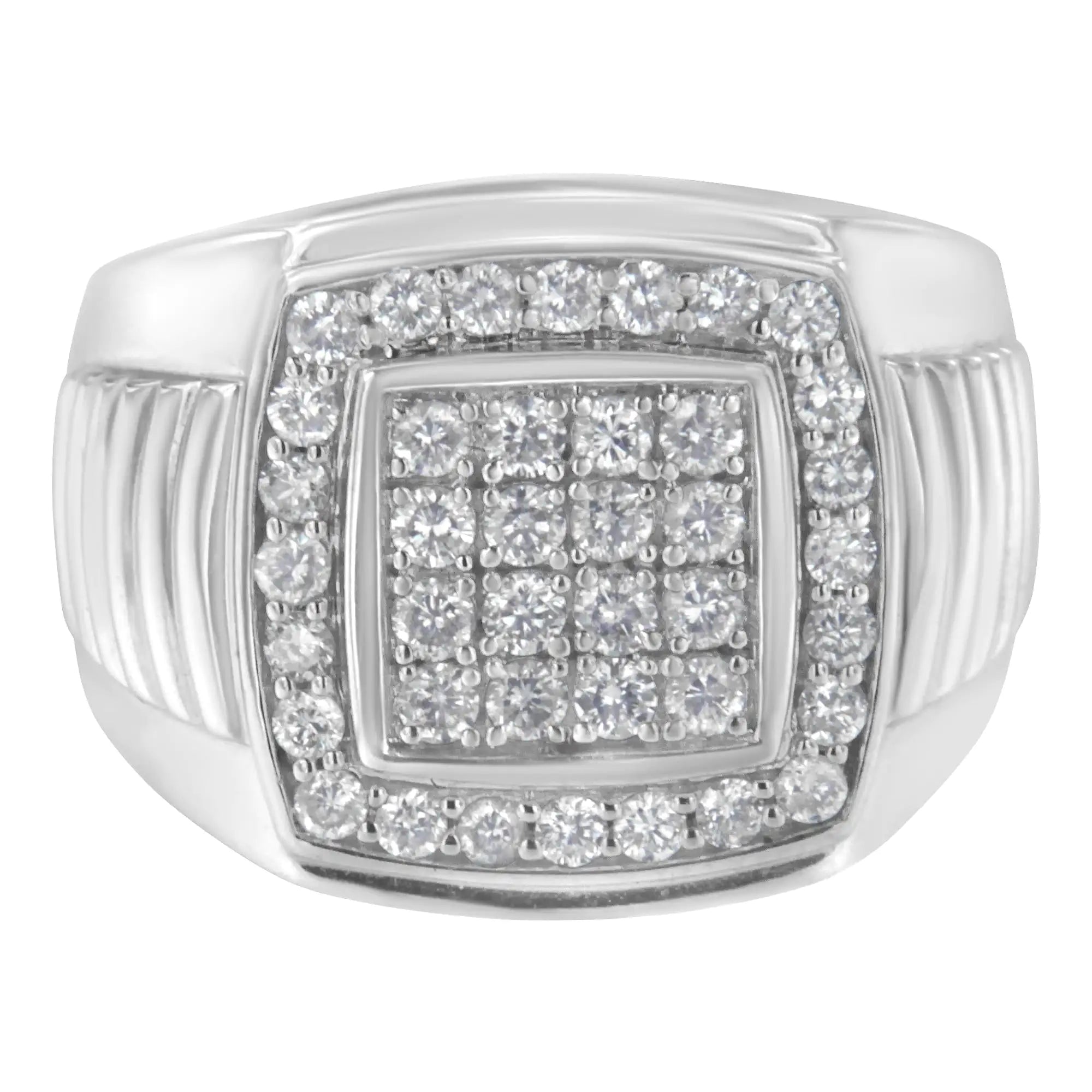 "14K White Gold Men's Squared Diamond Ring, SI2-I1 Clarity"