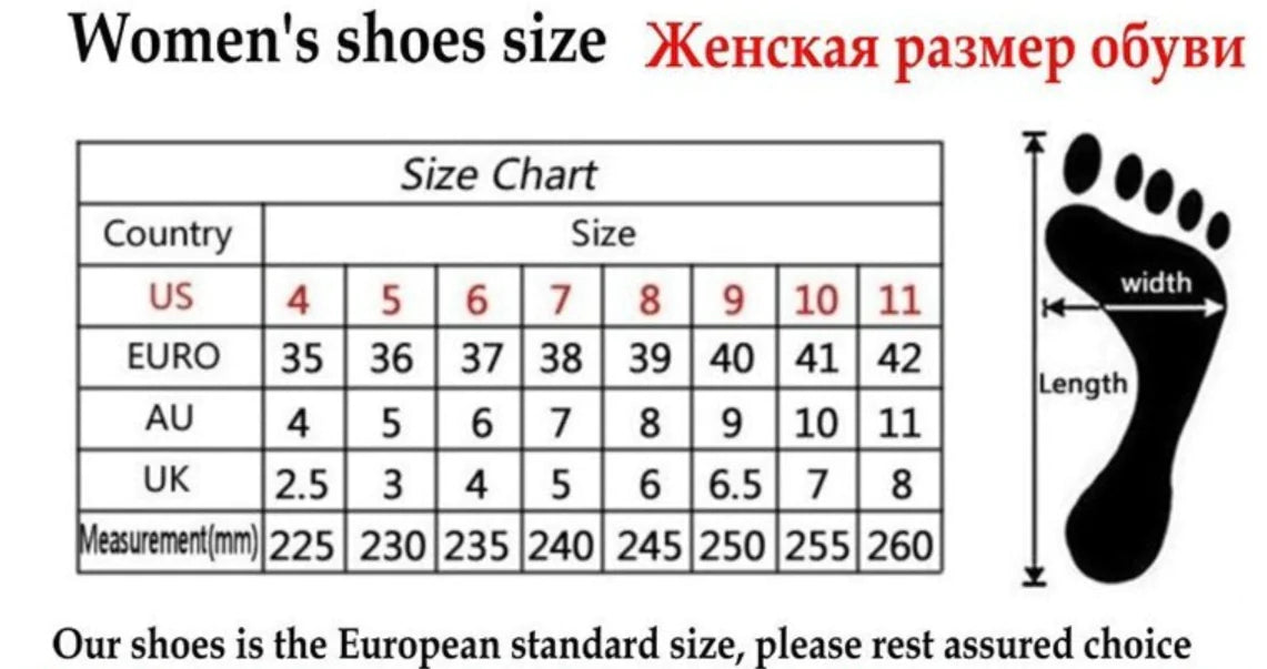 women's shoes size chart