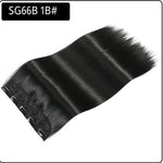 This image shows a piece of black hair extensions with the label "SG66B 27H613#," indicating the color or shade code. The hair appears smooth and straight, offering a natural, shiny look, likely used for adding volume or length to hair.
