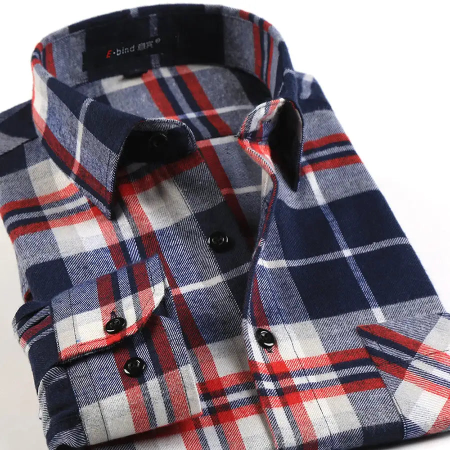 Men's Solid Colour Checkered Flannel Shirt