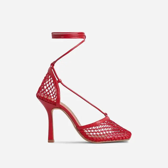 Women's Lace-Up Net Design Heels