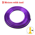 Coiled purple car interior trim strip labeled “3 Meters with tool,” with a small inset image of a yellow pry tool marked “Gift,” on a white background.