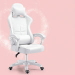 White office chair with 'EAST SEAT' branding on a pink background
