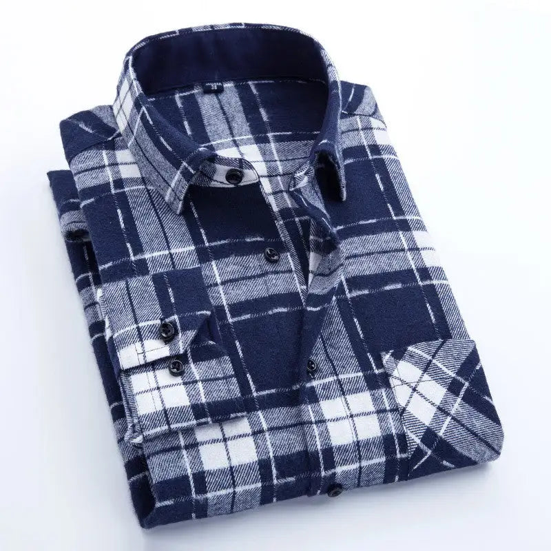 Men's Checkered Flannel Shirt in Solid Colours