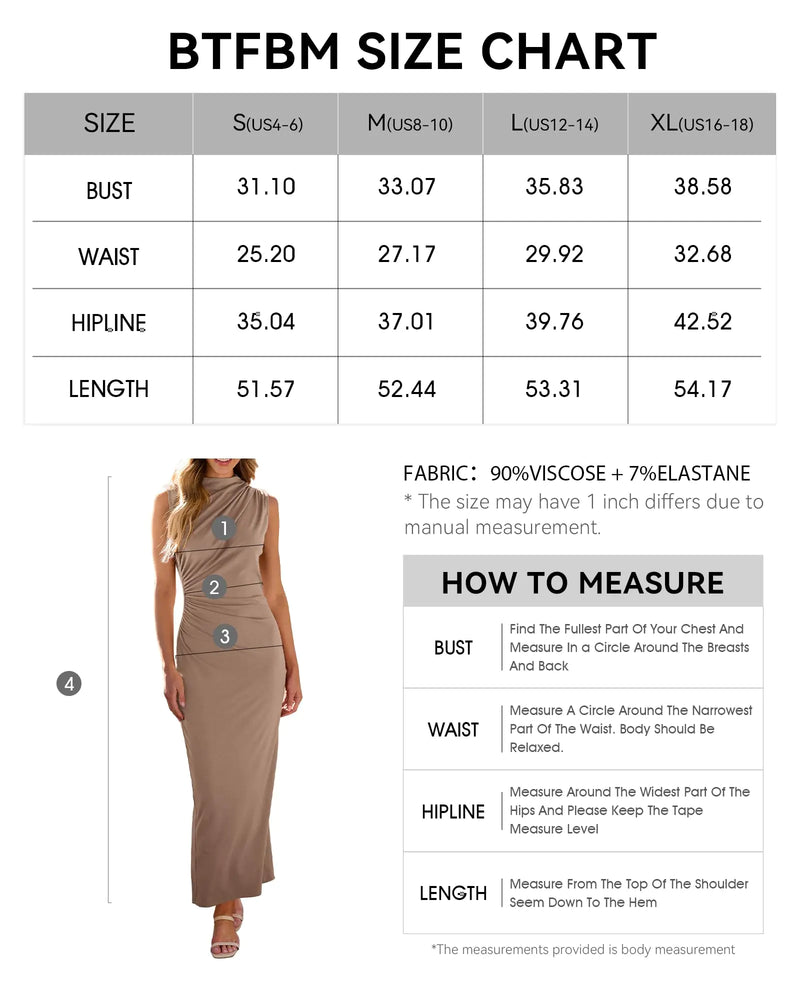 Women's Ruched Bodycon Party Dress Size Chart