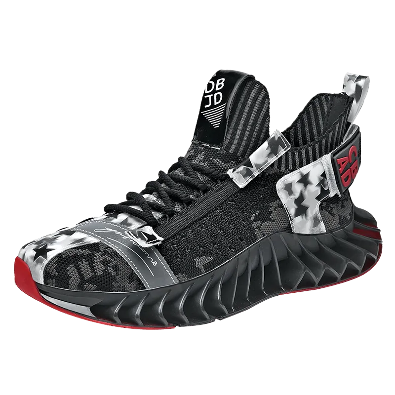 Black and green chunky trainers with bungee laces.